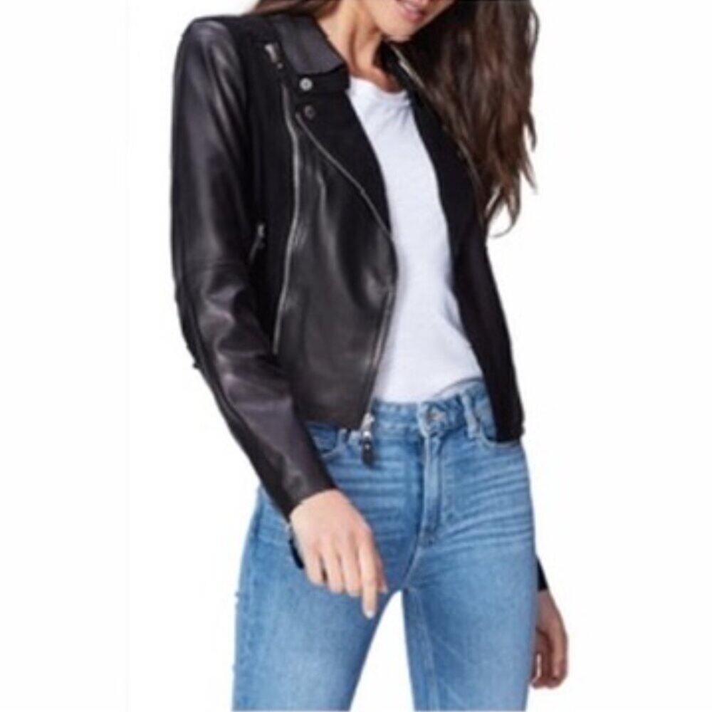 PAIGE Silvie Jacket Black Leather/Suede Moto Size S